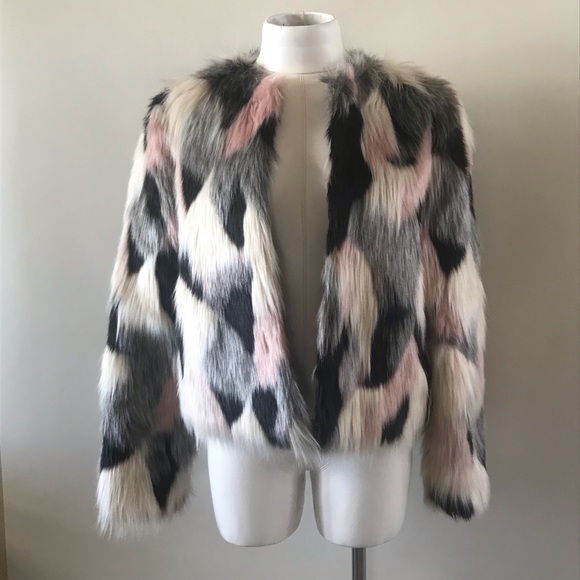 CYNTHIA ROWLEY Faux Fur Multicolor Jacket - Picture 3 of 8